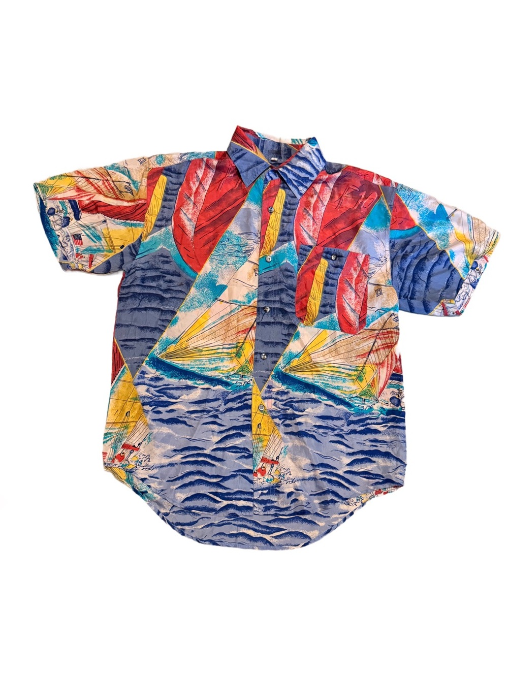 Casablanca vintageColorful Sailboat Print Kids Button-Up Shirt - Blue/Red/Yellow